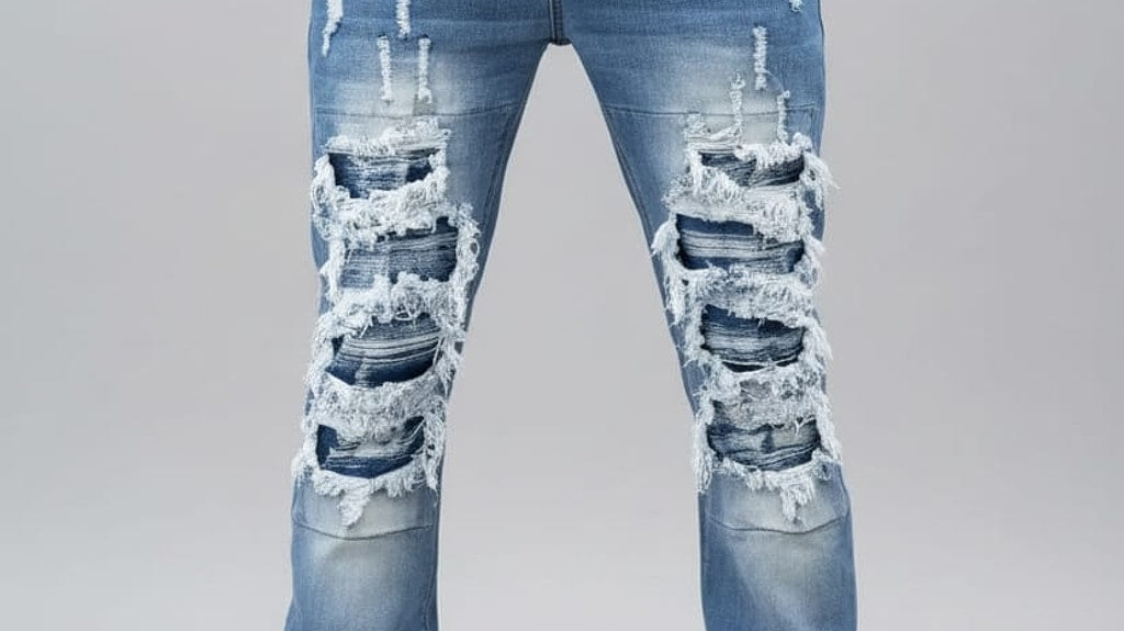 Men's ripped flared jeans - retro 70s denim style