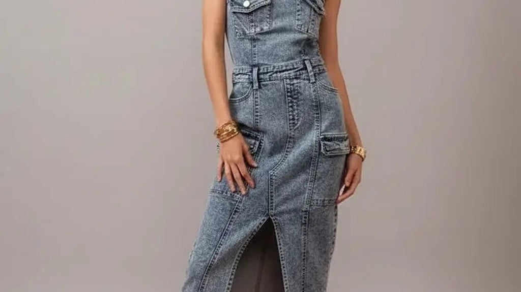 Smart casual outfit with denim wrap midi dress - Epicplacess