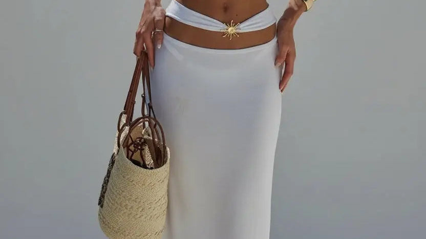 White beach outfit featuring White Sun Medallion Bikini 3-Piece Co-Ord Set from EpicPlacess