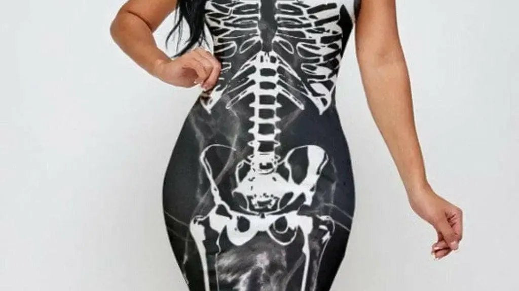 Women's Halloween skeleton print midi dress - Halloween costume ideas for women