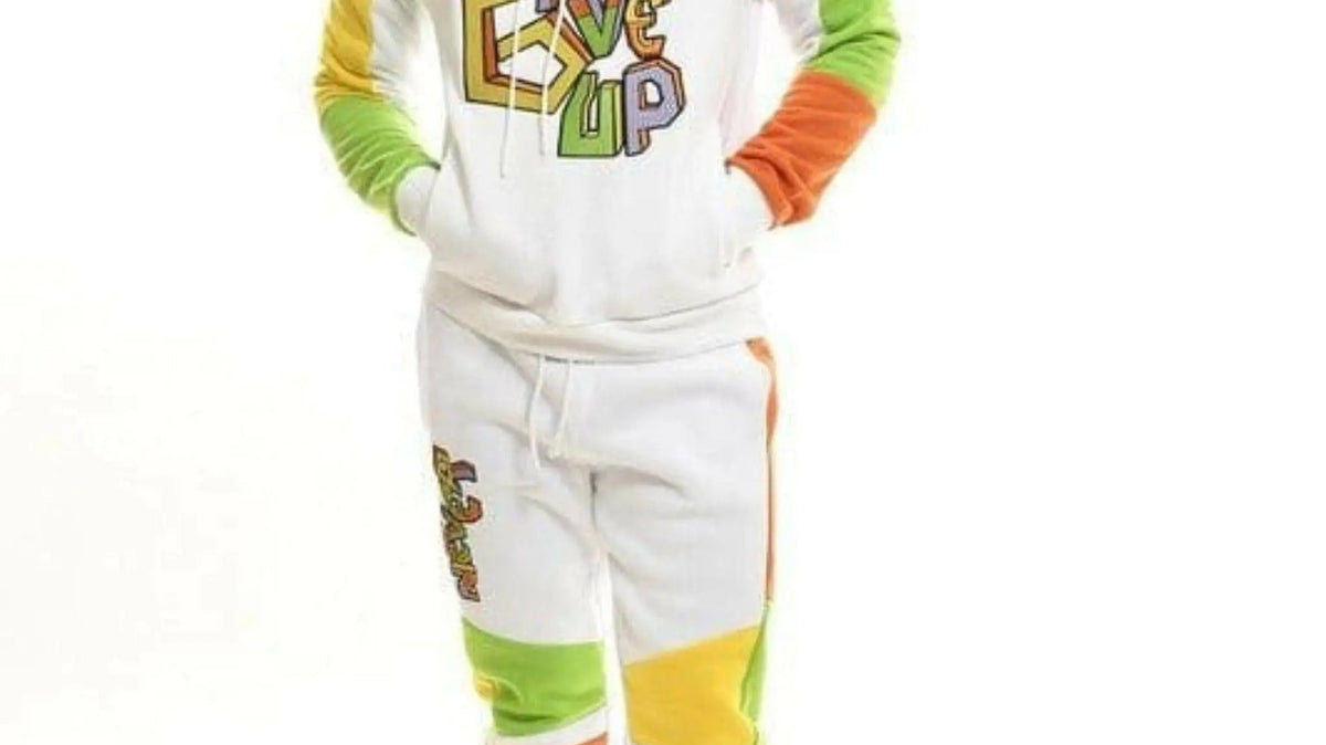 Men's white embroidered fleece tracksuit - tracksuit size guide XS to 6XL