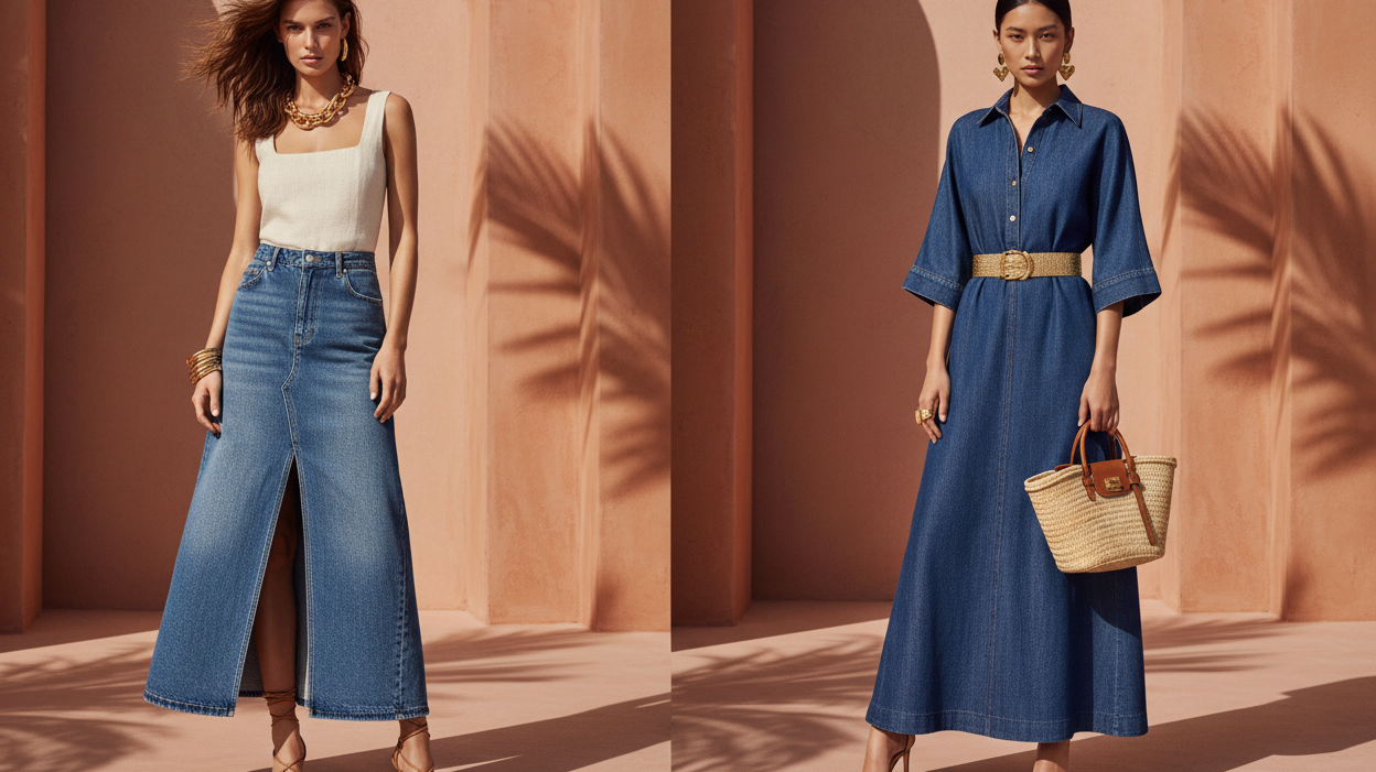 How to Style Denim Maxi Skirts and Dresses