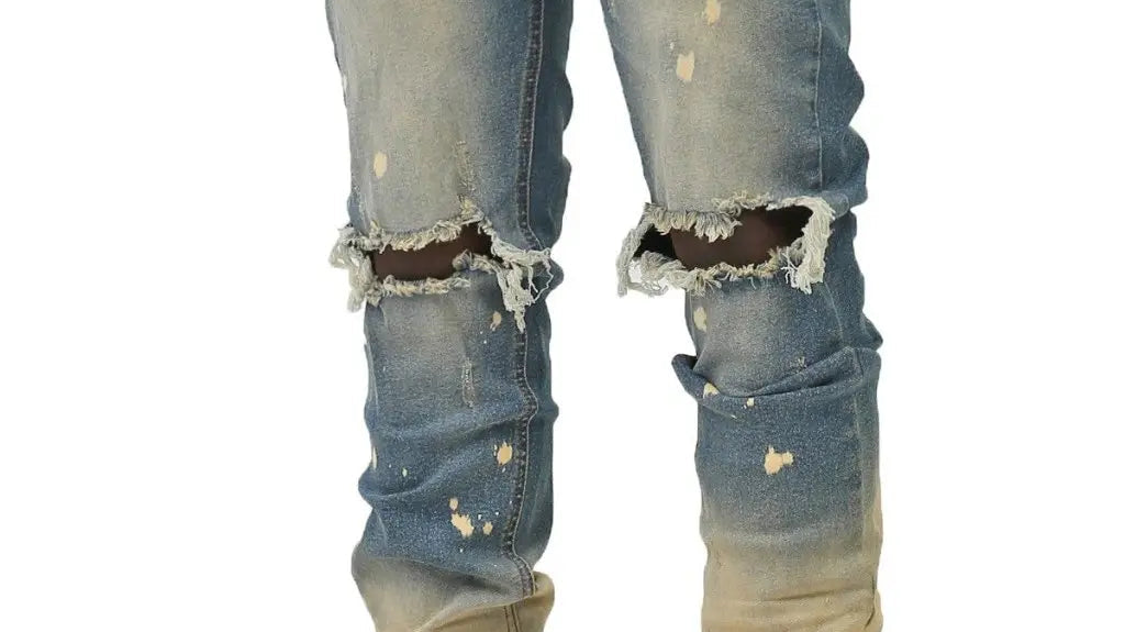 Men's bleached stacked jeans to style with a jean jacket