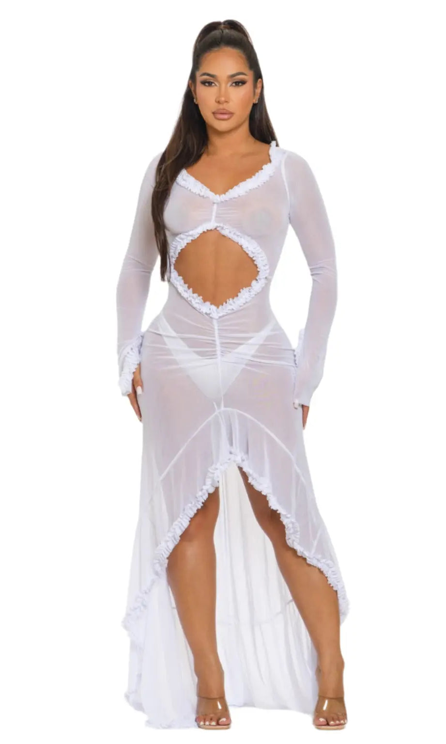 Kiana Cut Out Ruffle Mesh Maxi Dress - Epicplacess