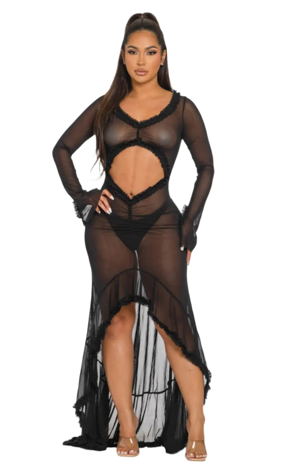 Kiana Cut Out Ruffle Mesh Maxi Dress - Epicplacess