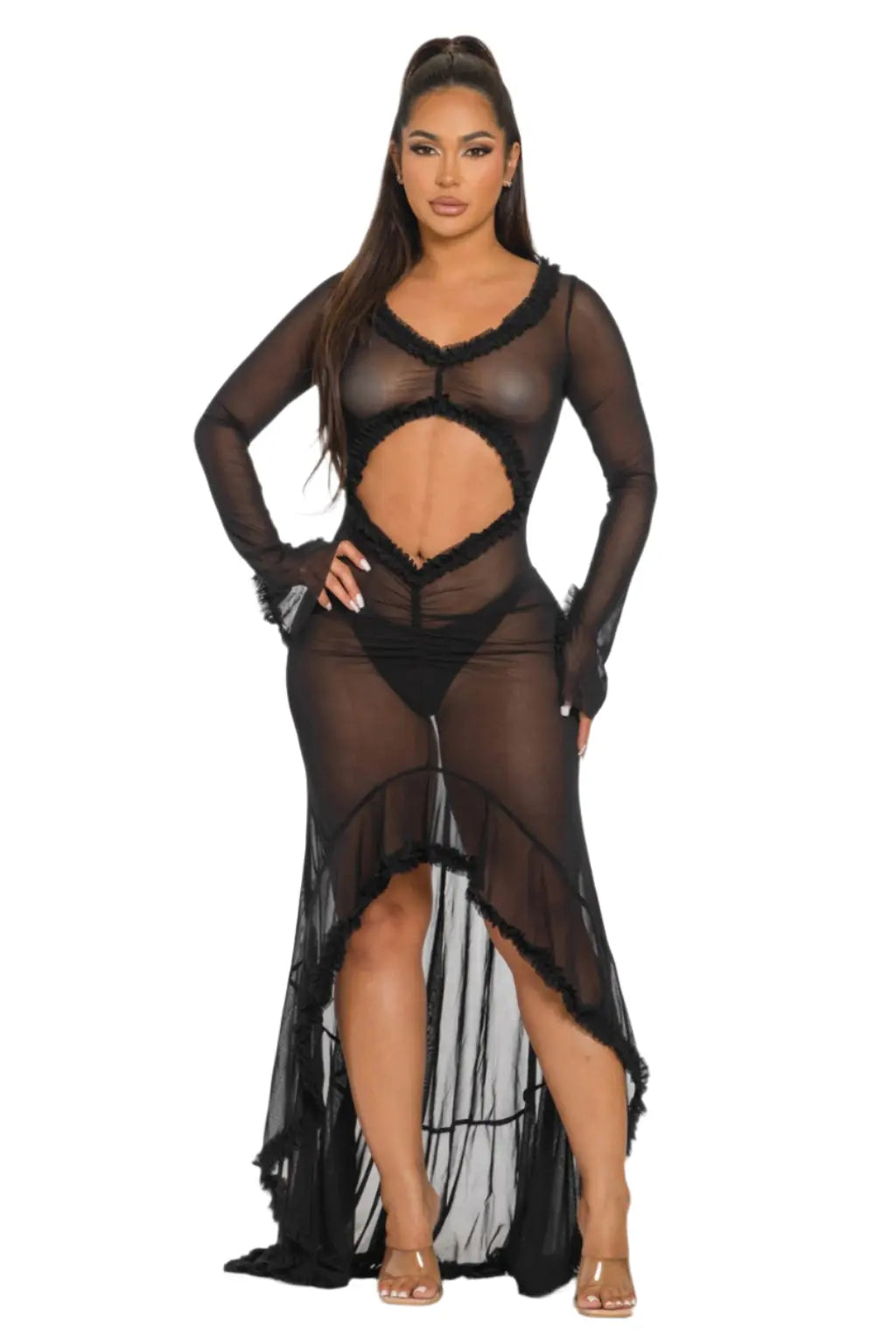 Out Ruffle Mesh Long Prom Dresses - Epicplacess