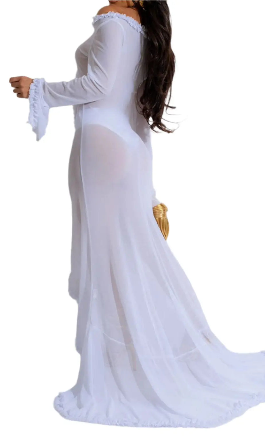 Kiana Cut Out Ruffle Mesh Maxi Dress - Epicplacess