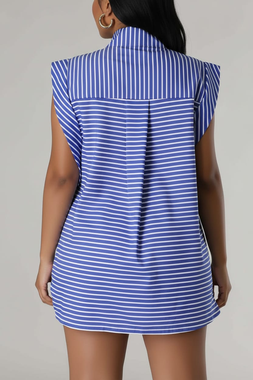 Striped Sleeveless Button-Down Shirt & Shorts Co-Ord Set - Epicplacess