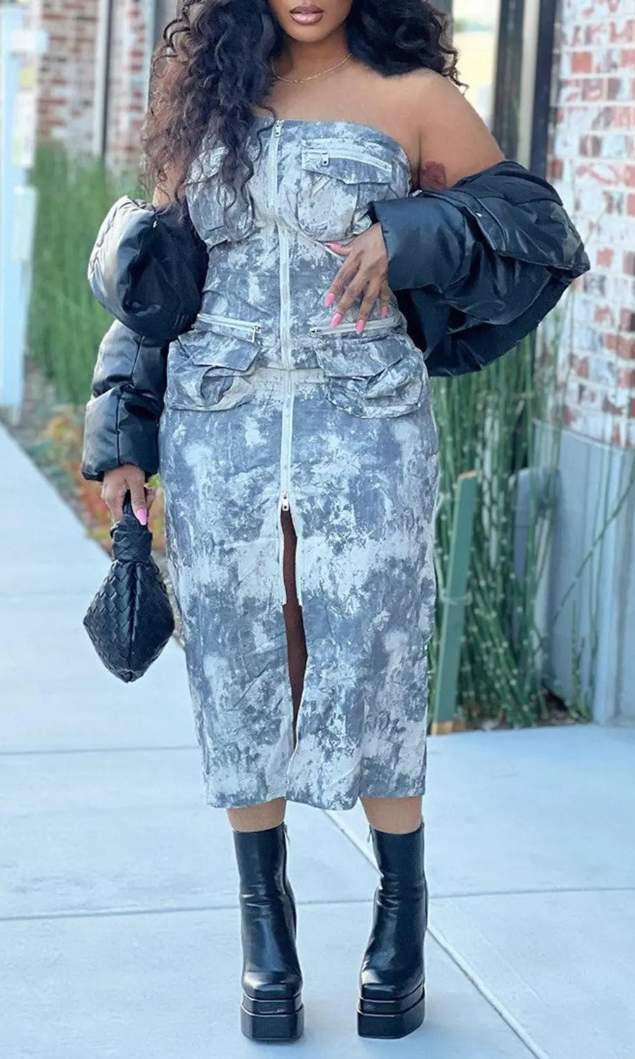 Zip-Up Tube Denim Maxi Dress - Epicplacess