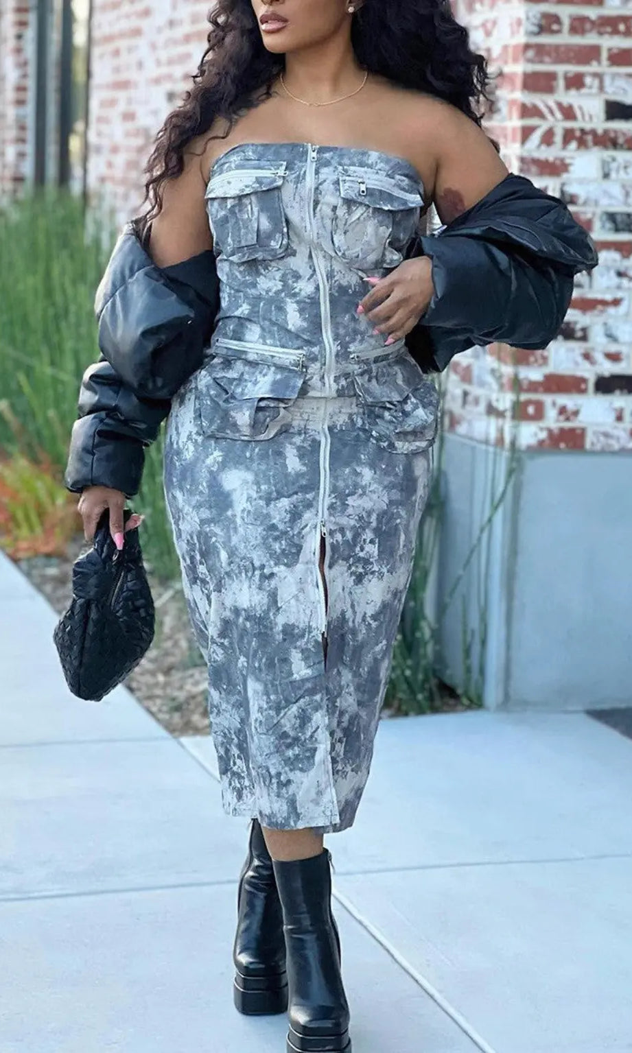 Zip-Up Tube Denim Maxi Dress - Epicplacess