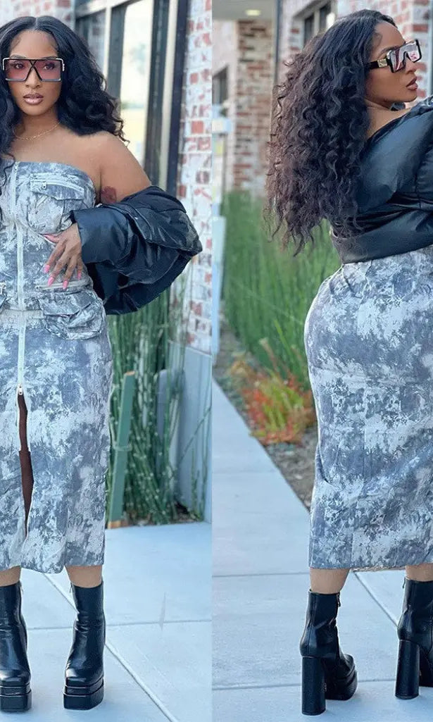 Zip-Up Tube Denim Maxi Dress - Epicplacess