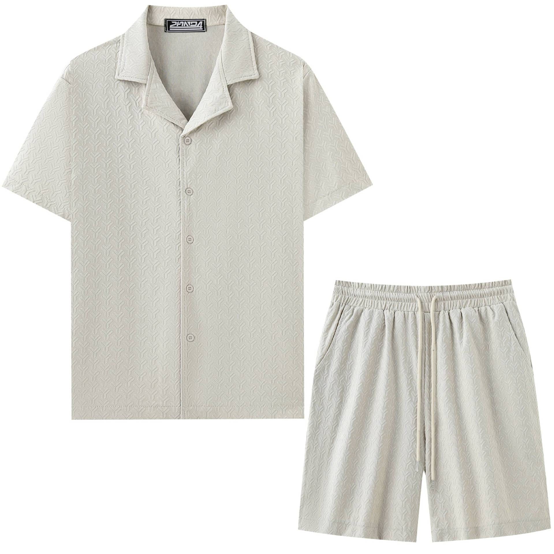 Men's Textured Jacquard Co-ord Set – Stone Flat Lay