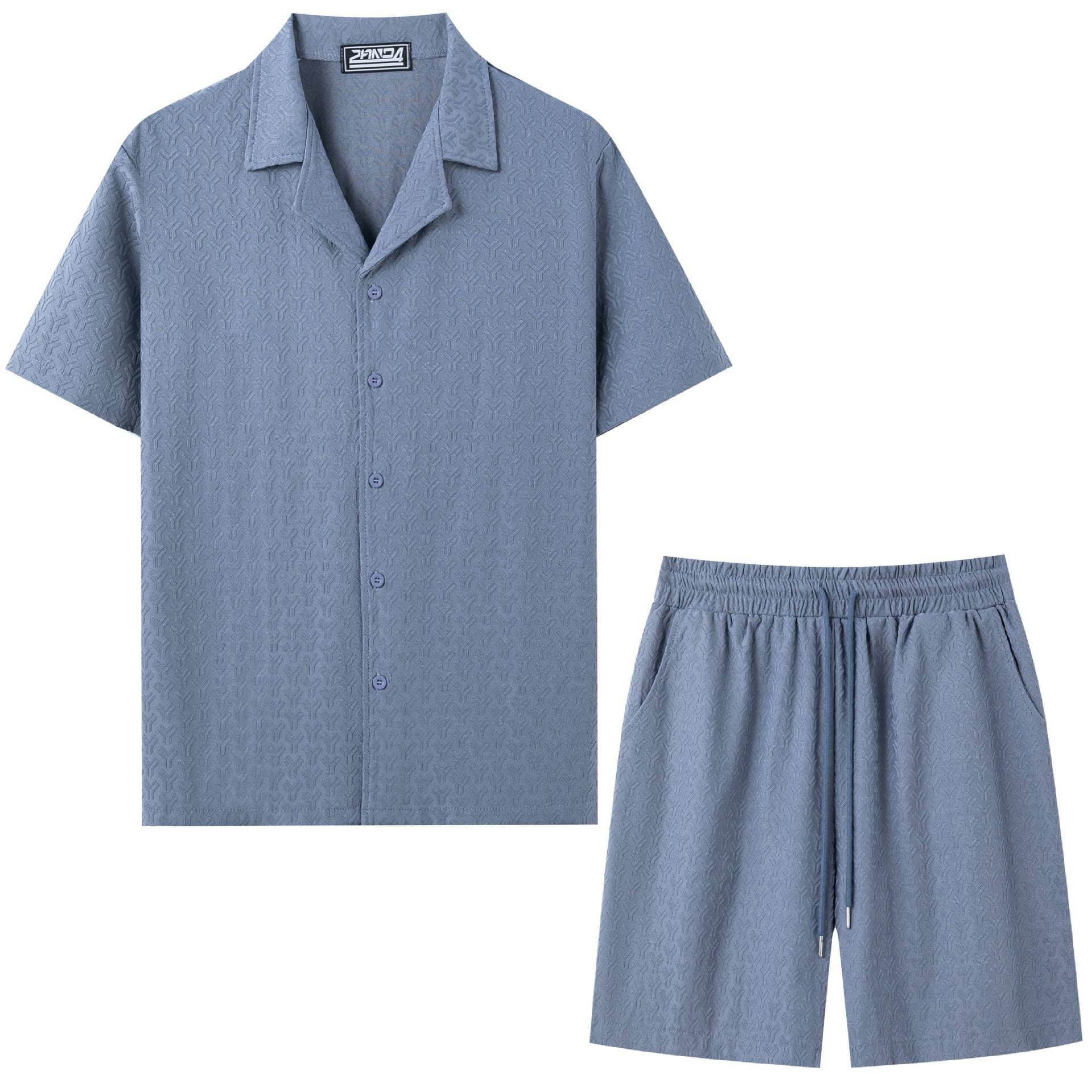 Men's Textured Jacquard Co-ord Set – Blue Flat Lay