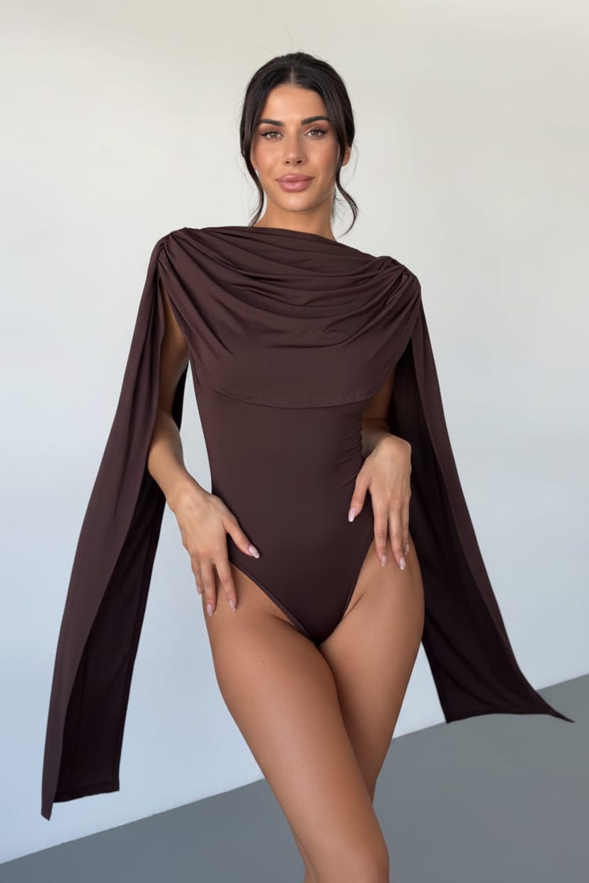 Chocolate brown draped bodysuit - Epicplacess