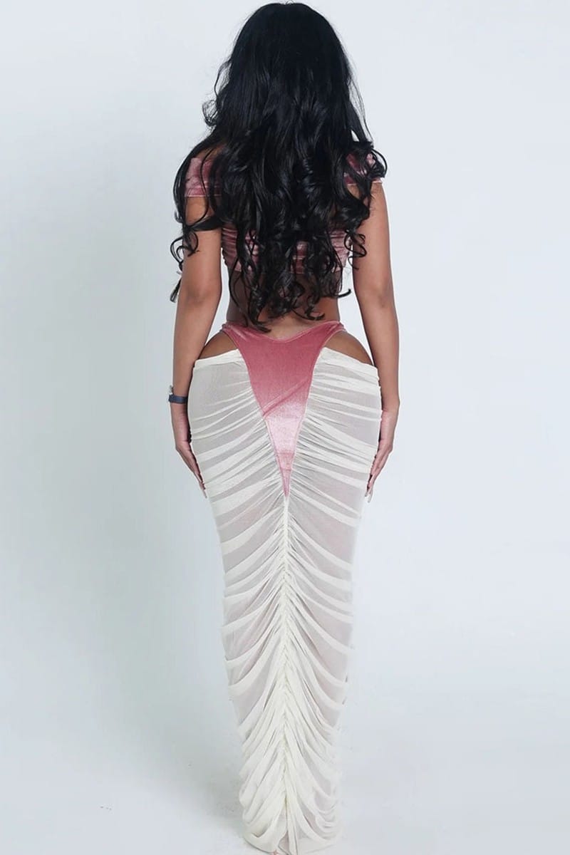 Pink maxi skirt set detail - Epicplacess
