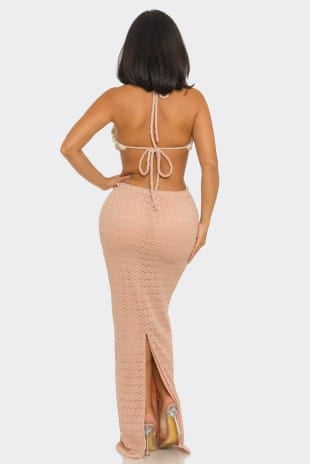 Pink scallop crochet maxi dress detail - Epicplacess