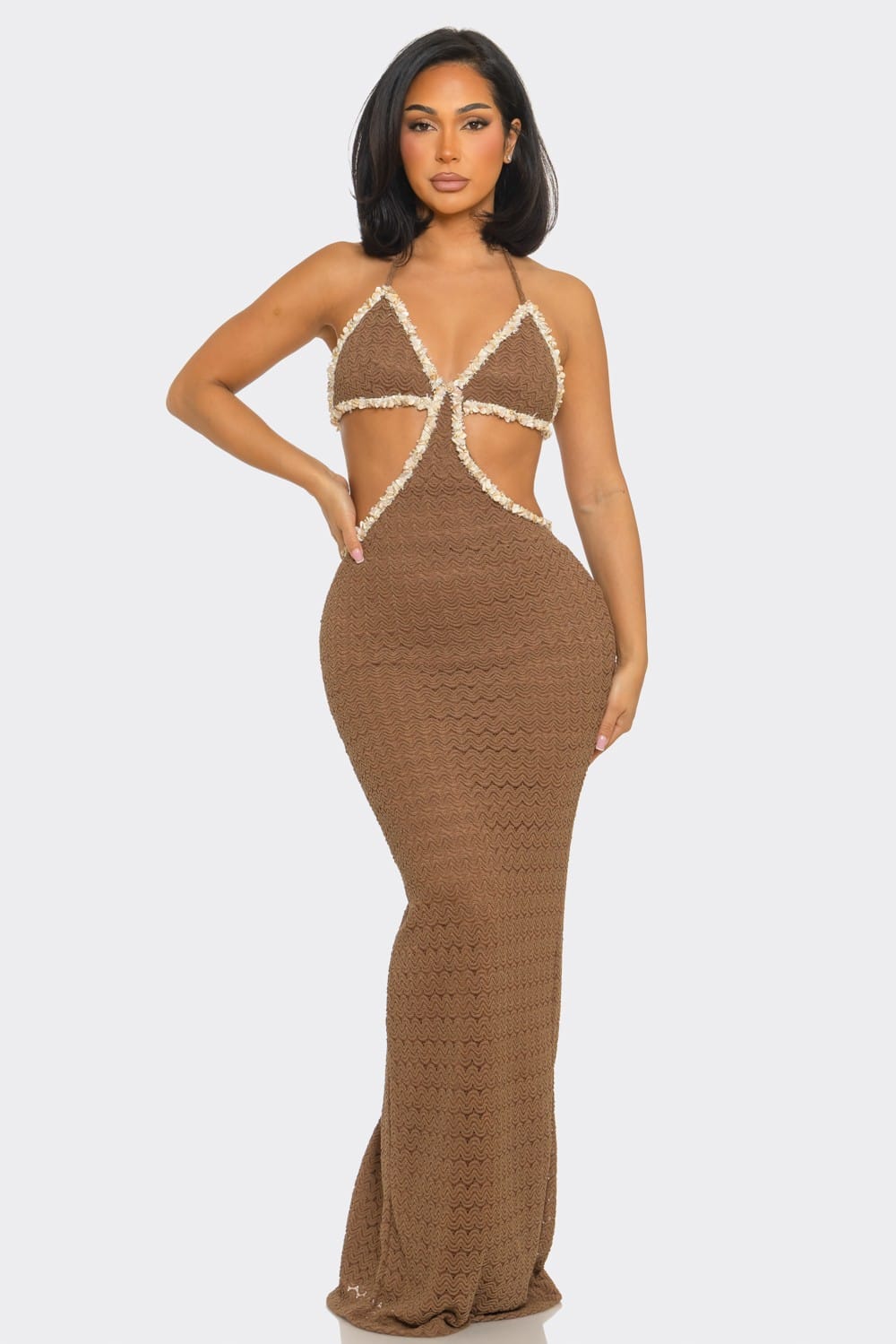 Scallop crochet maxi dress front view - Epicplacess