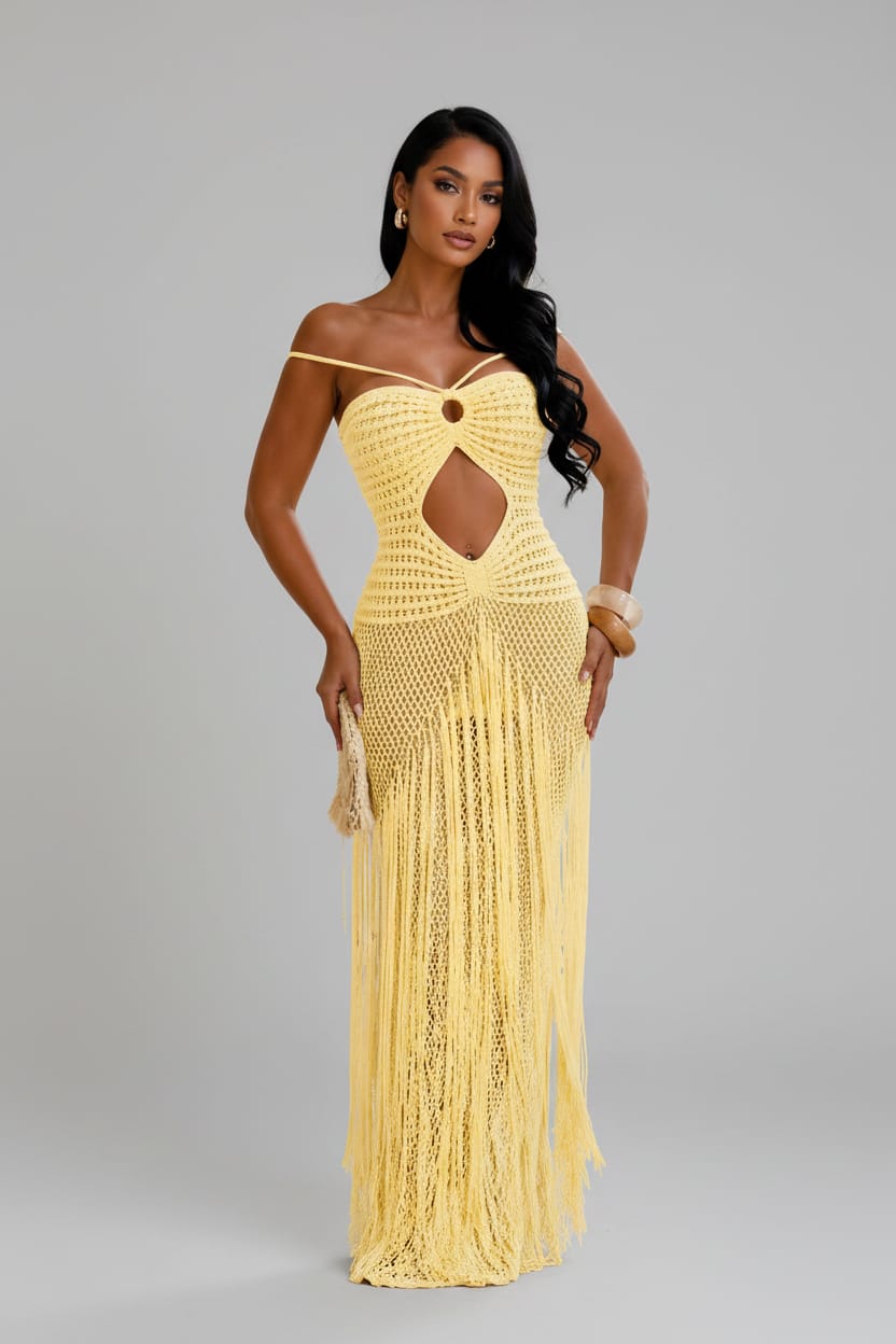 Yellow crochet dress outfit view - Epicplacess