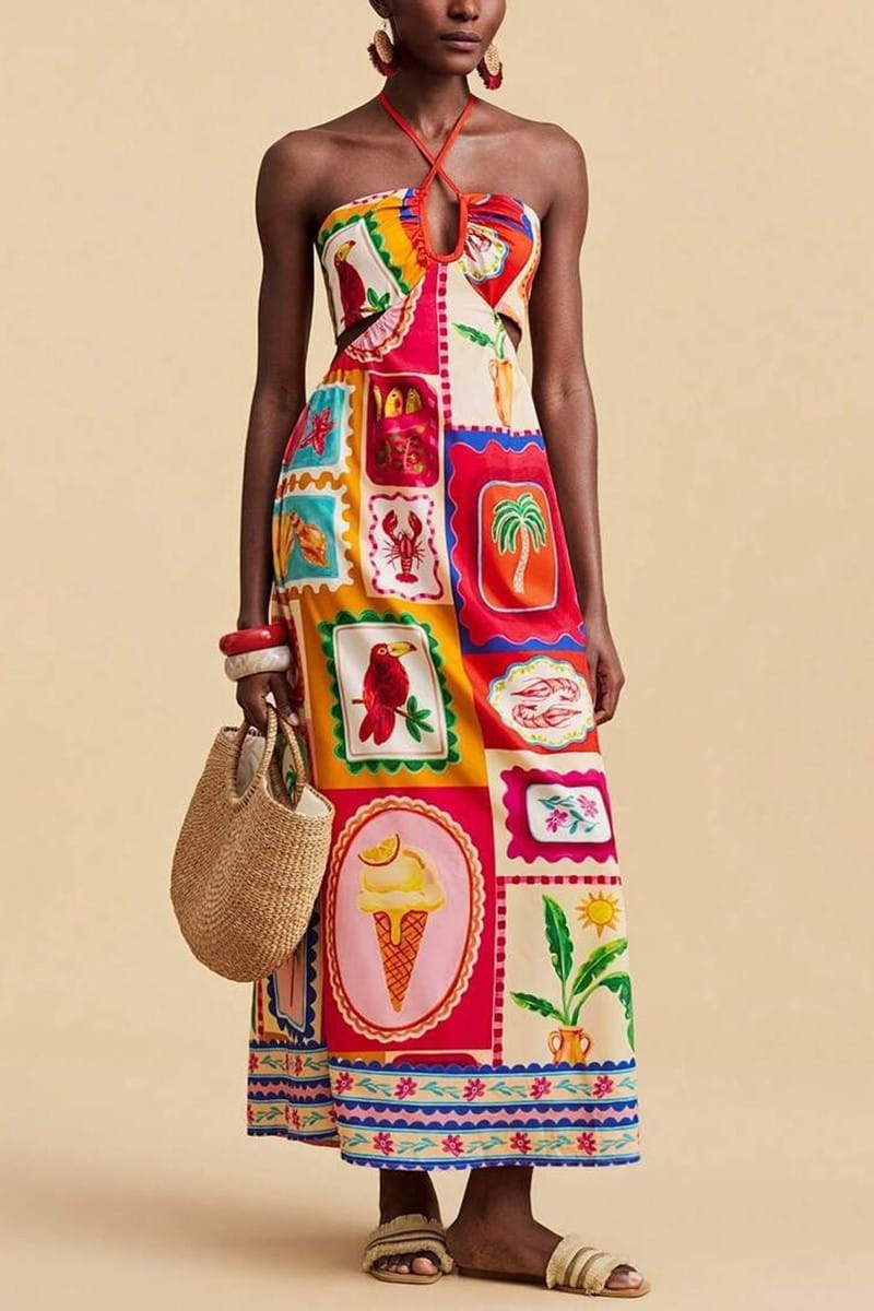 Tropical postage stamp maxi dress - Epicplacess