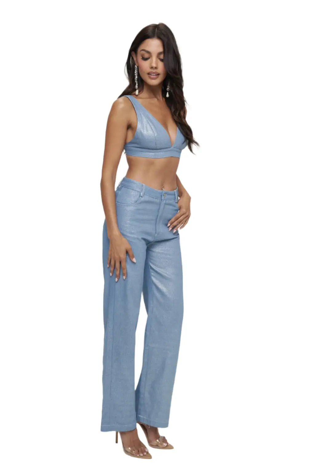 Over Top Fun Side Denim Pant Set-Blue - Epicplacess