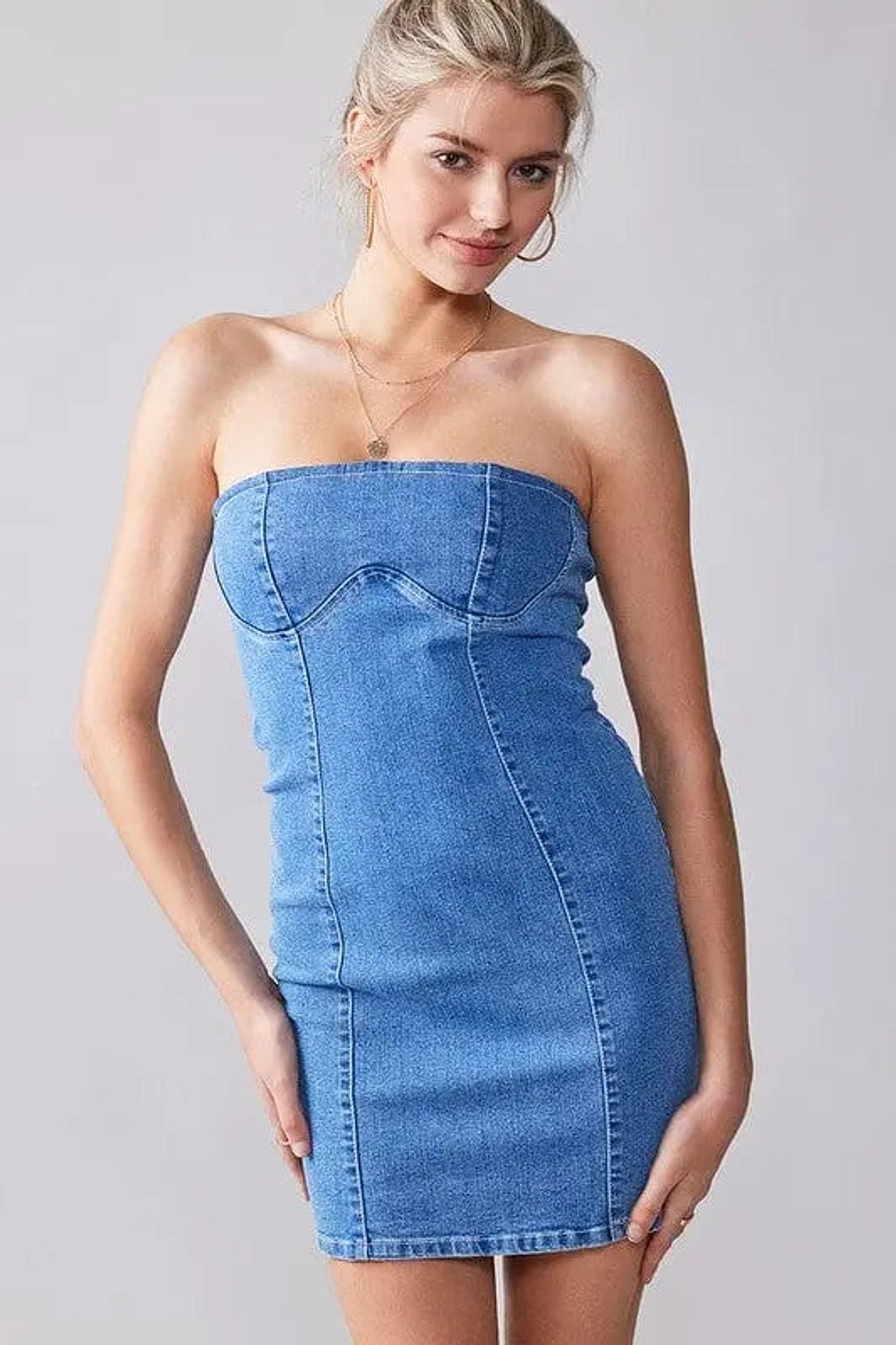 Denim mini dress outfit view - Epicplacess