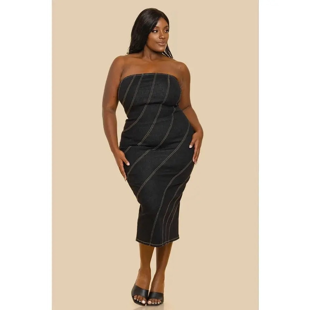 Denim midi dress front view - Epicplacess