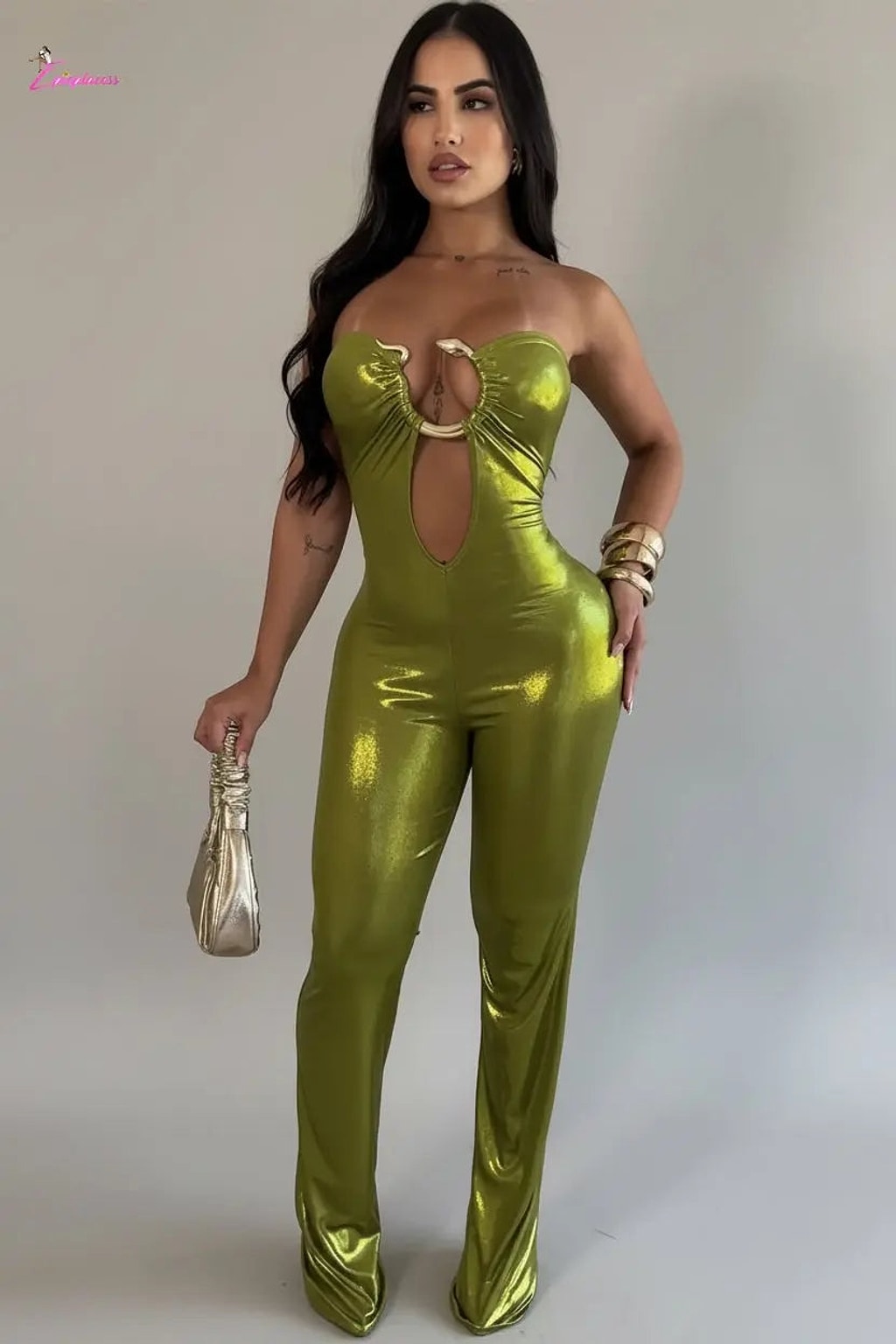 Green capri jumpsuit front view - Epicplacess