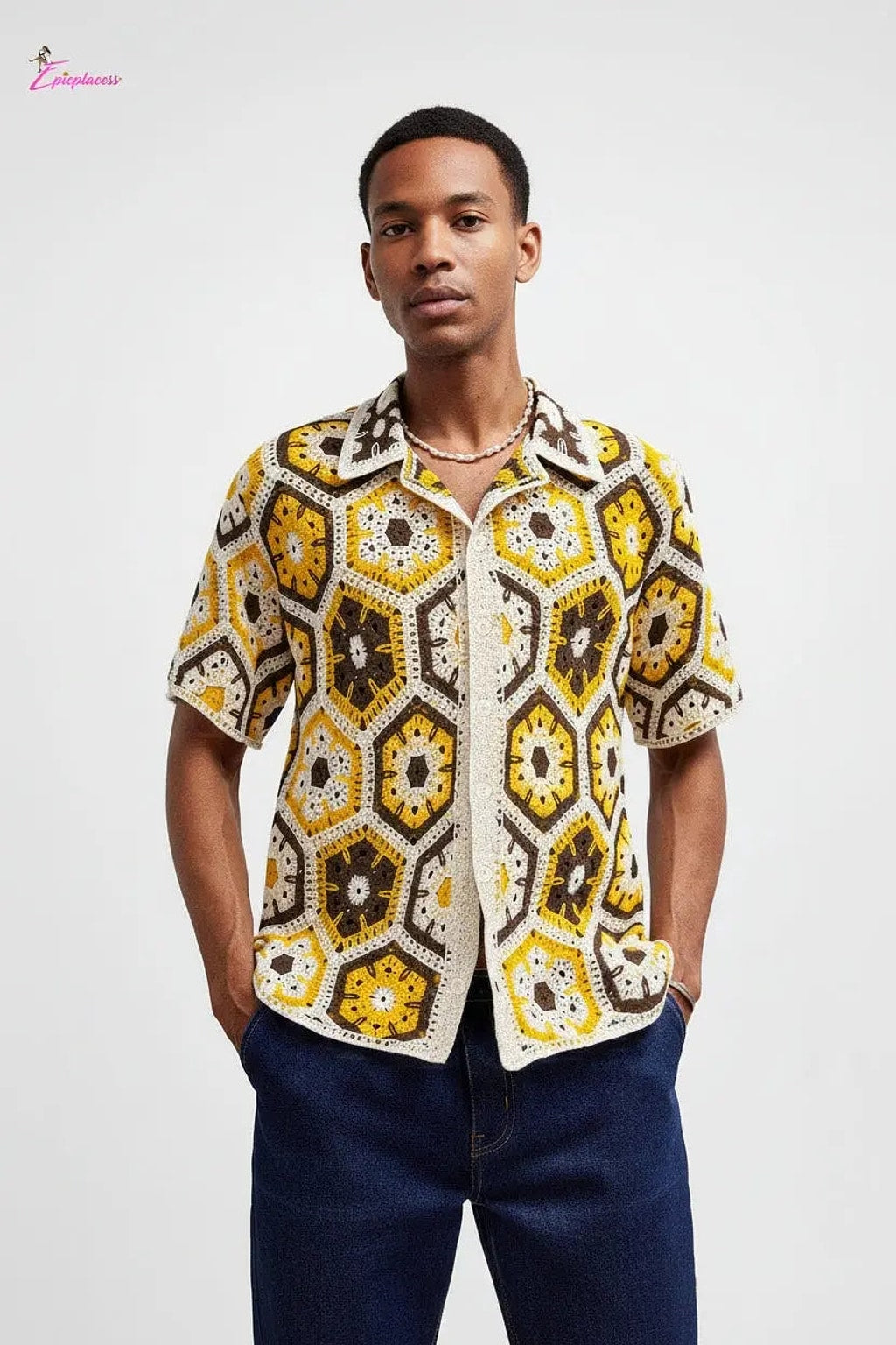 Golden crochet open-knit shirt - Epicplacess
