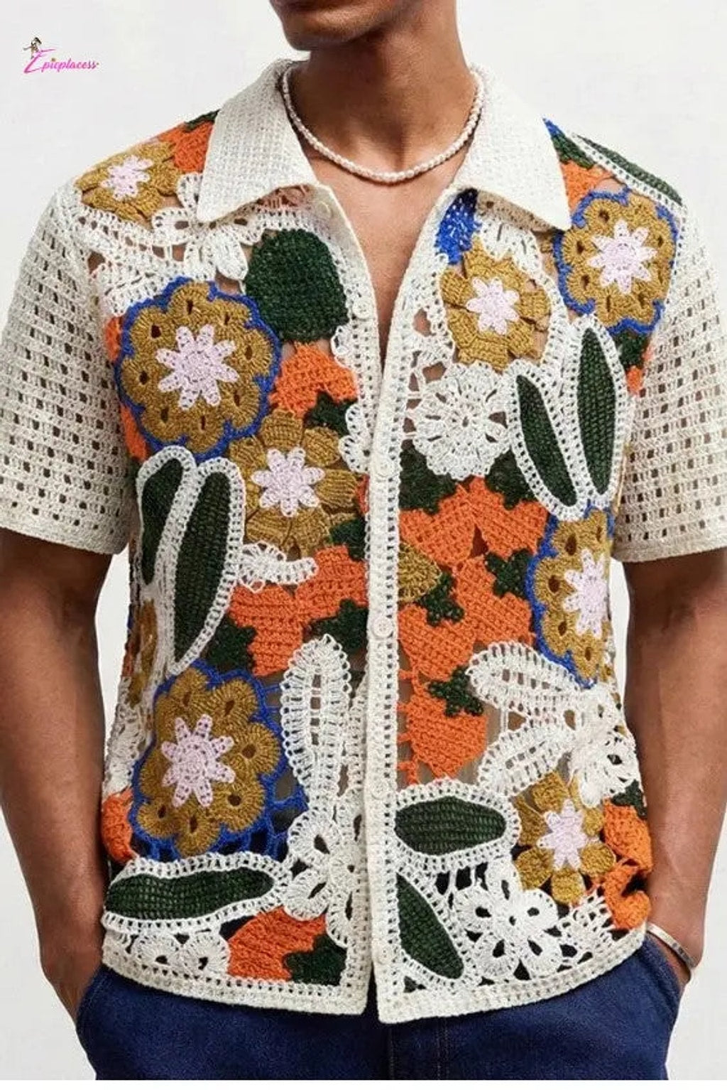 Ivory abstract crochet open-knit shirt - Epicplacess