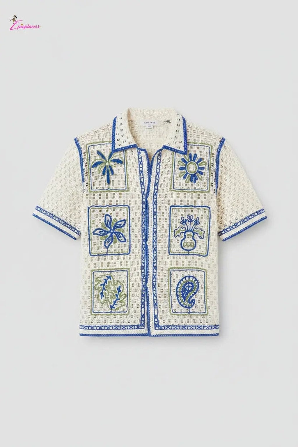 Ivory botanical crochet button shirt - Epicplacess