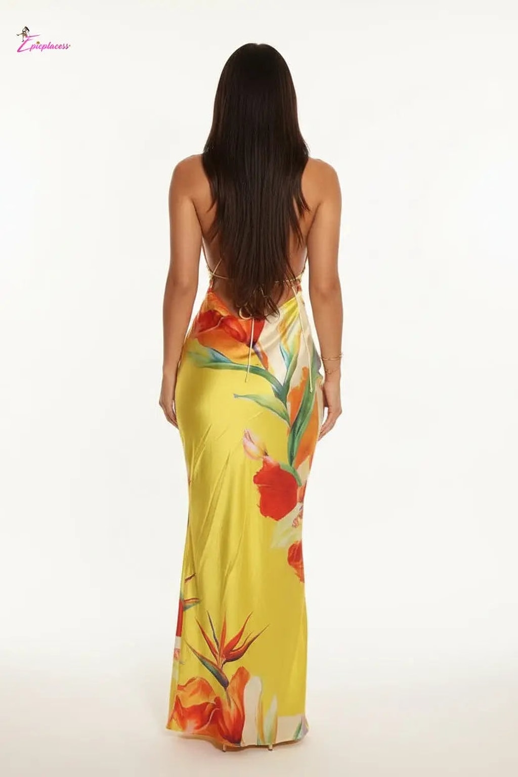 Tropical Floral Cowl Neck Open Back Maxi Dress | Yellow - Epicplacess