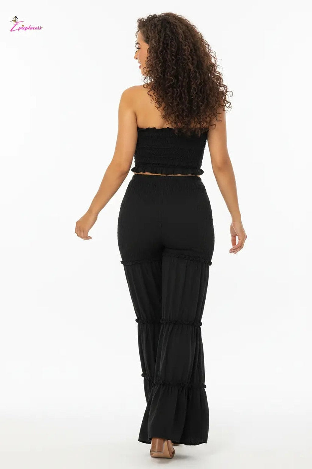 Smocked Ruffle Tube Top & Tiered Flare Pants Set - Epicplacess