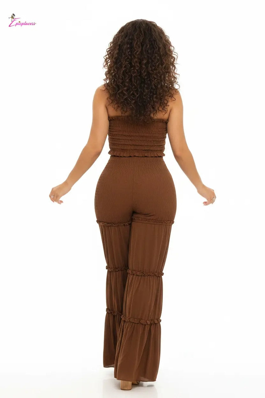 Smocked Ruffle Tube Top & Tiered Flare Pants Set - Epicplacess