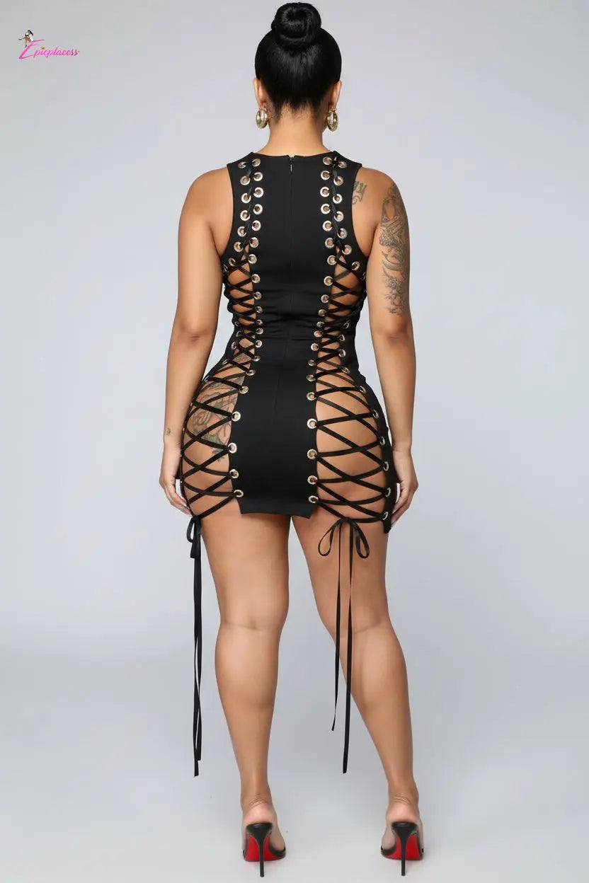 Black Lace-Up Corset Mini Dress - Epicplacess