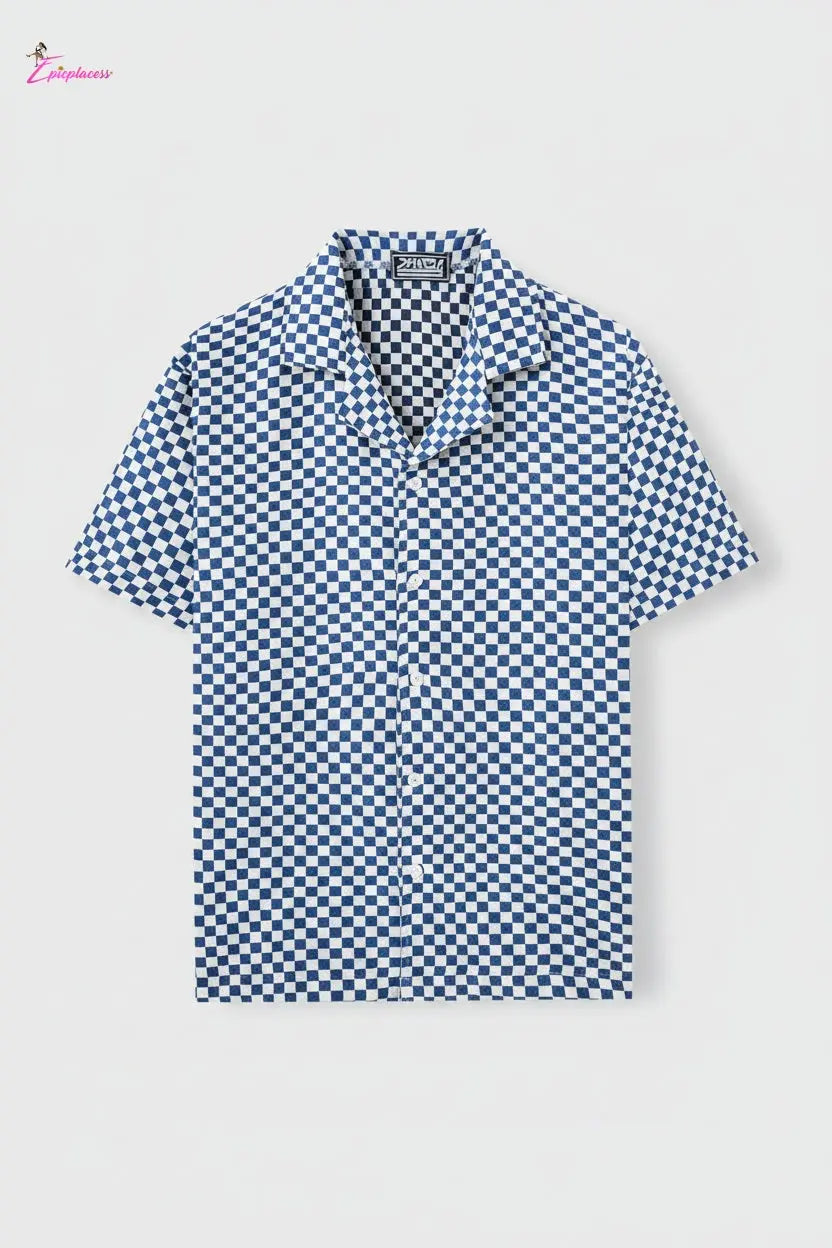 Checker board Cuban Short-Sleeve Button-Up Shirt Epicplacess