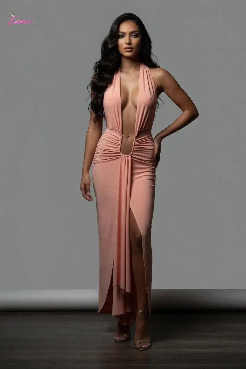 Pink halter maxi dress - Epicplacess