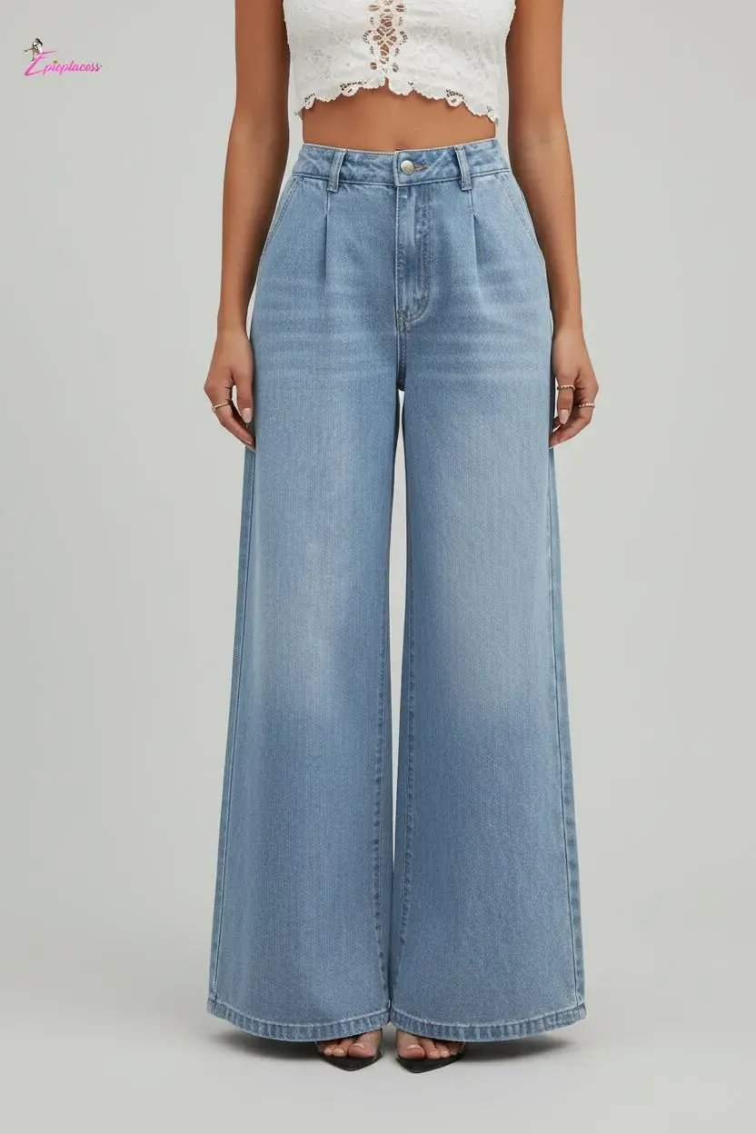 High-rise pleated wide-leg jeans - Epicplacess