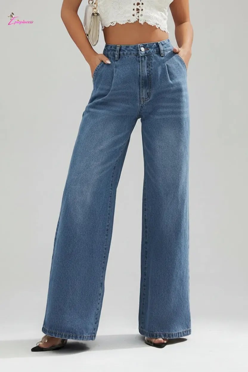 Pleated wide-leg jeans outfit view - Epicplacess
