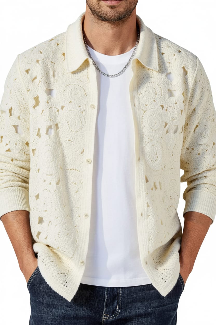 Ivory floral lace button shirt - Epicplacess