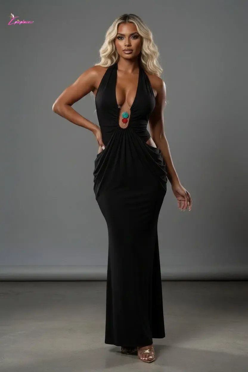 Jewel clasp halter maxi dress - Epicplacess