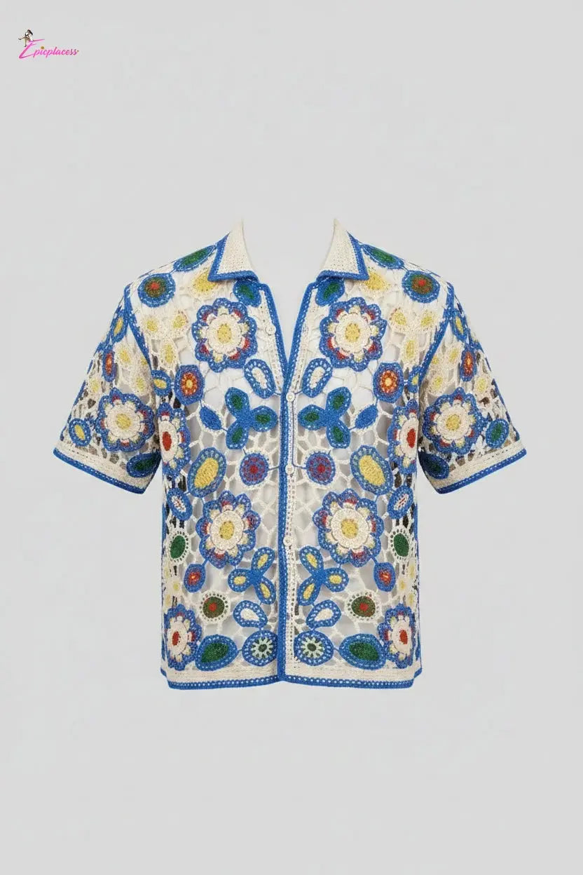 Crochet button-up shirt front view - Epicplacess