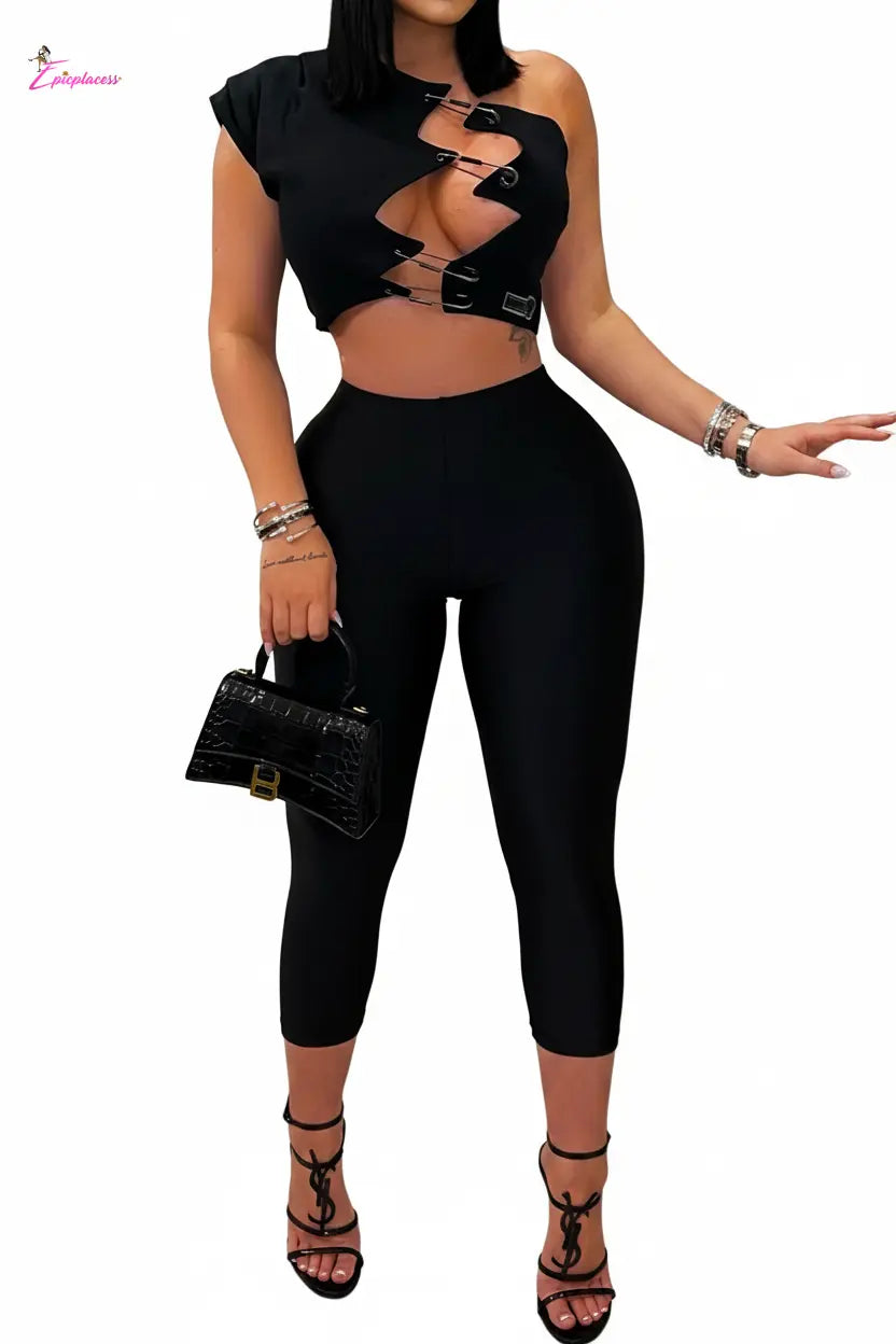 Paper Clip Decor One Shoulder Top - Epicplacess