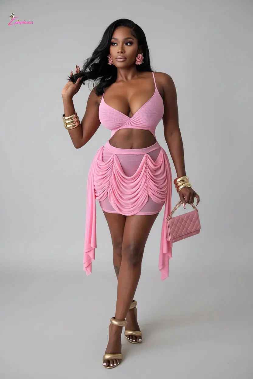 Pink draped crop top and mini skirt set - Epicplacess