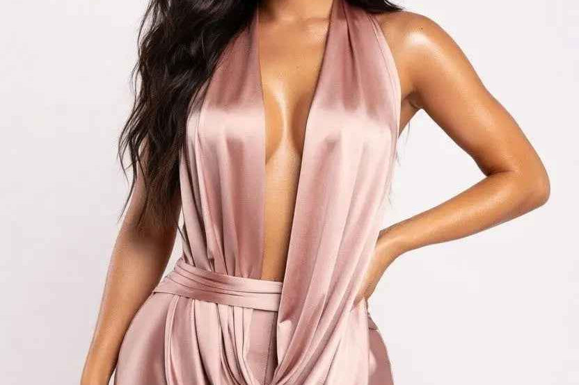 Satin Deep V Halter Draped Cowl Mini Dress - Epicplacess