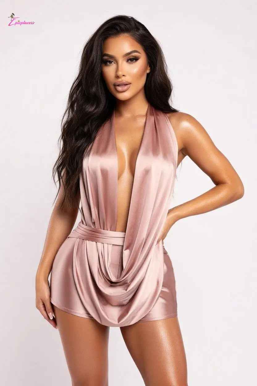 Draped cowl mini dress final detail - Epicplacess
