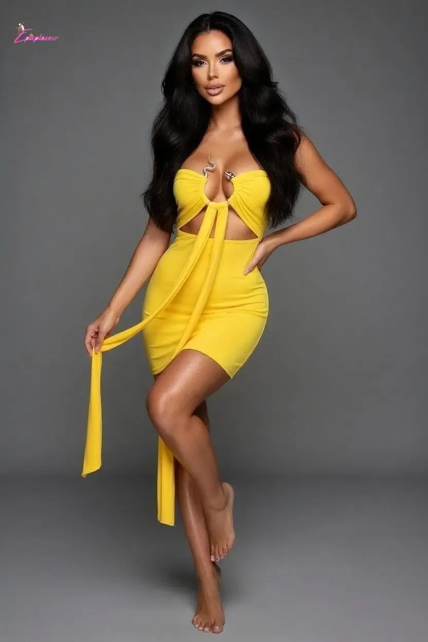 Snake hardware cutout dress front view - Epicplacess