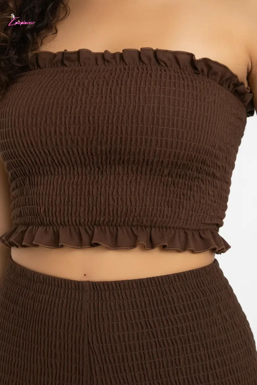 Smocked Ruffle Tube Top & Tiered Flare Pants Set - Epicplacess