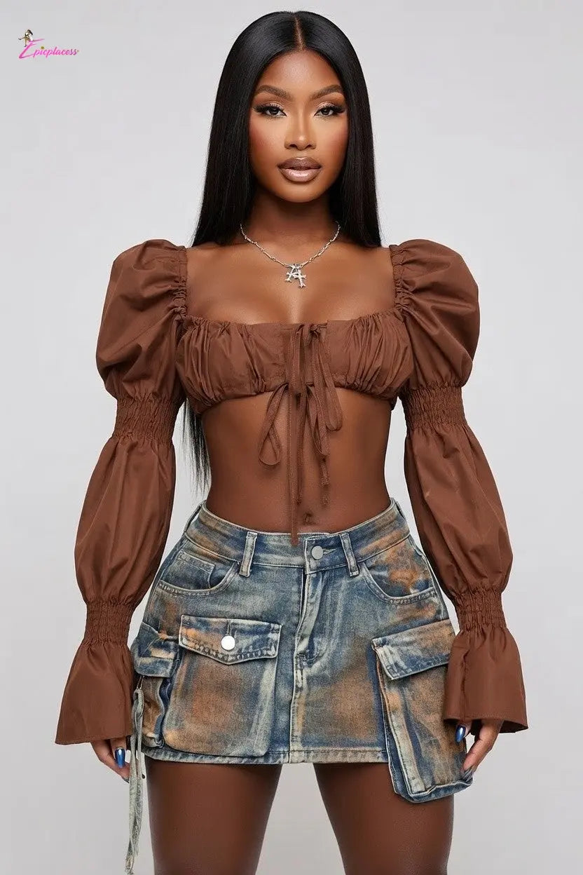 Washed Denim Cargo Pocket Mini Skirt Epicplacess