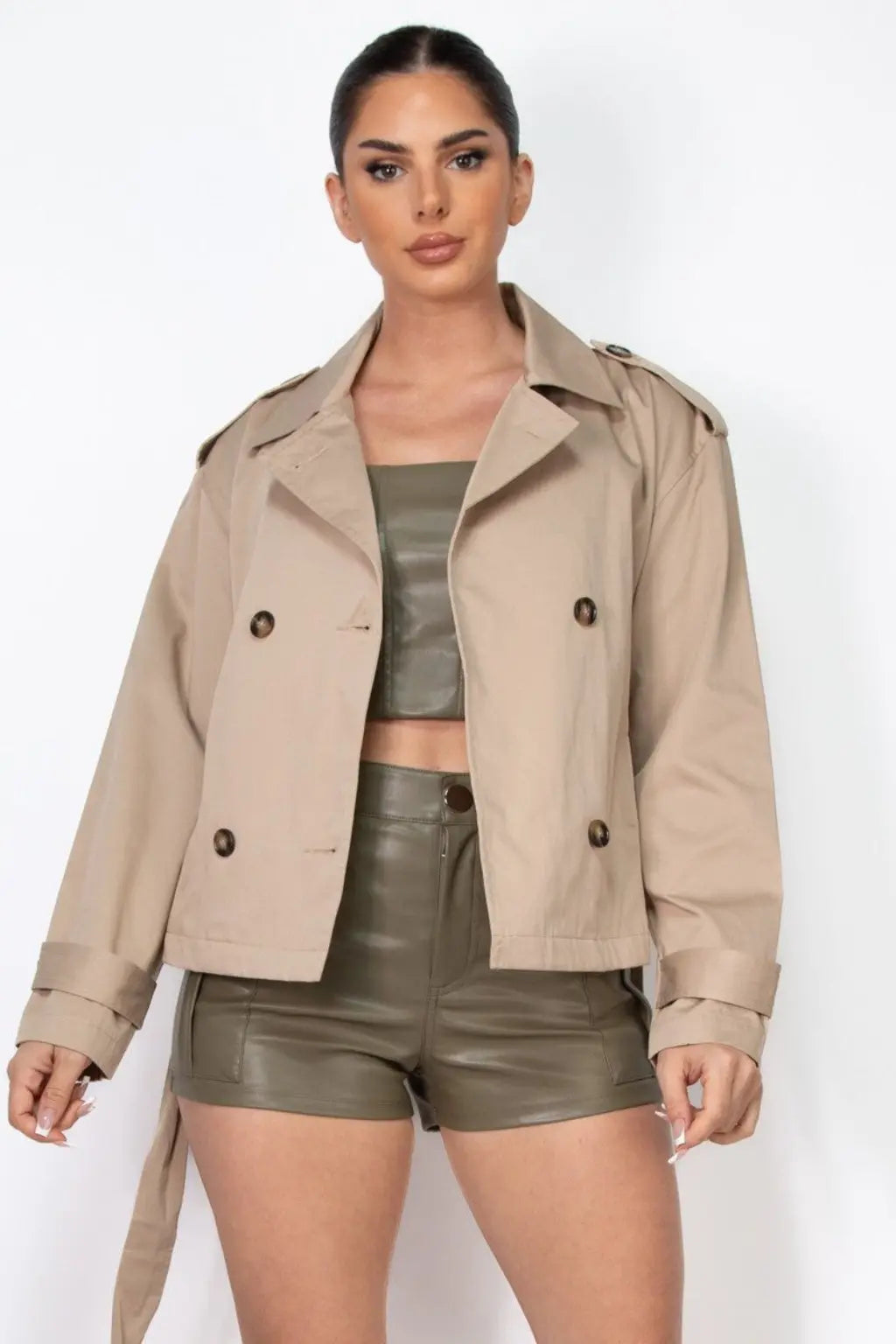 Breasted Vegan Leather Fur Trim coat - Black - Epicplacess