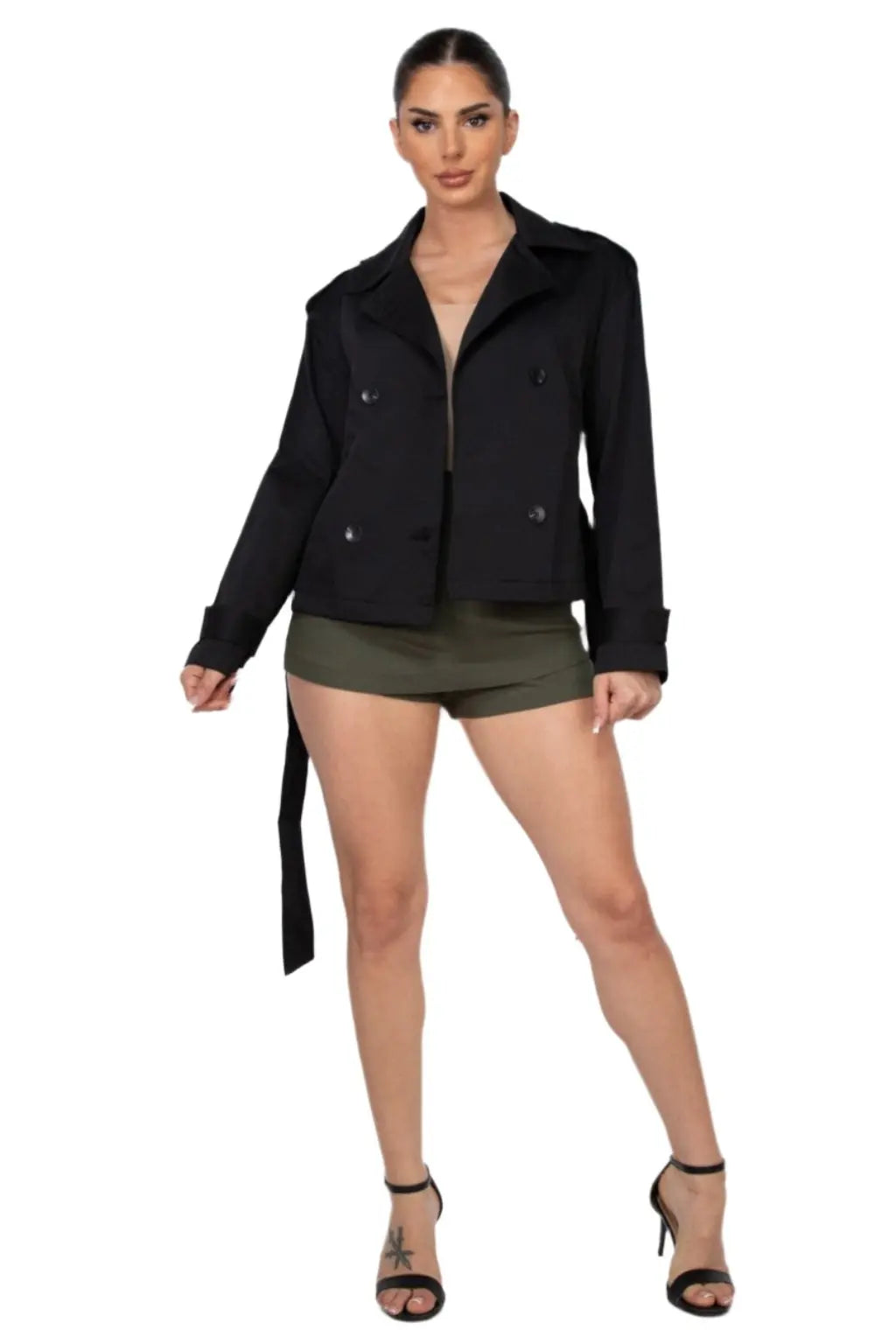 Breasted Vegan Leather Fur Trim coat - Black - Epicplacess